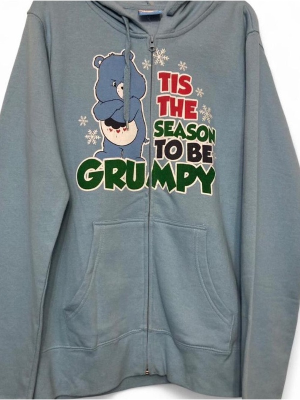 Grumpy Care Bears Blue Zip Up Hoodie Size L Like New Holiday Cozy Comfy